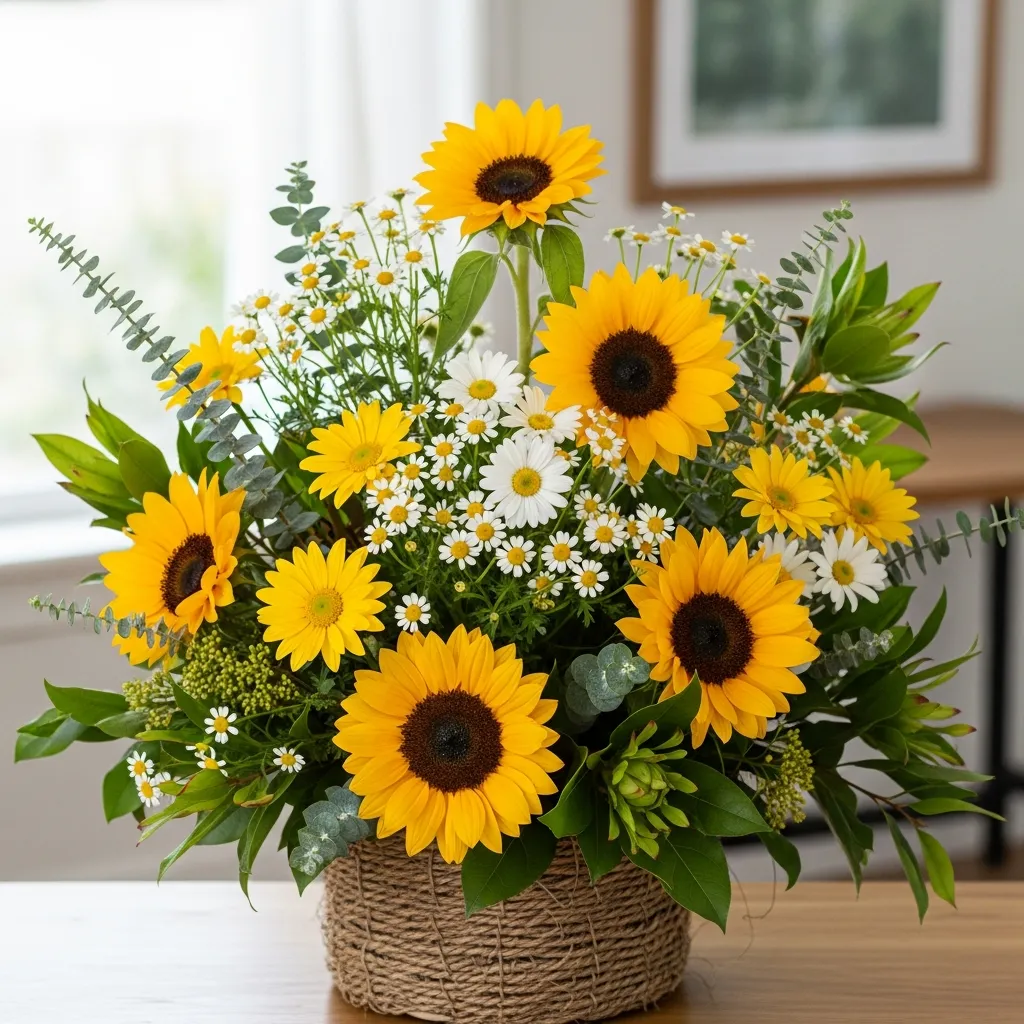 Joyful Spirit arrangement with Australian sunflowers and daisies